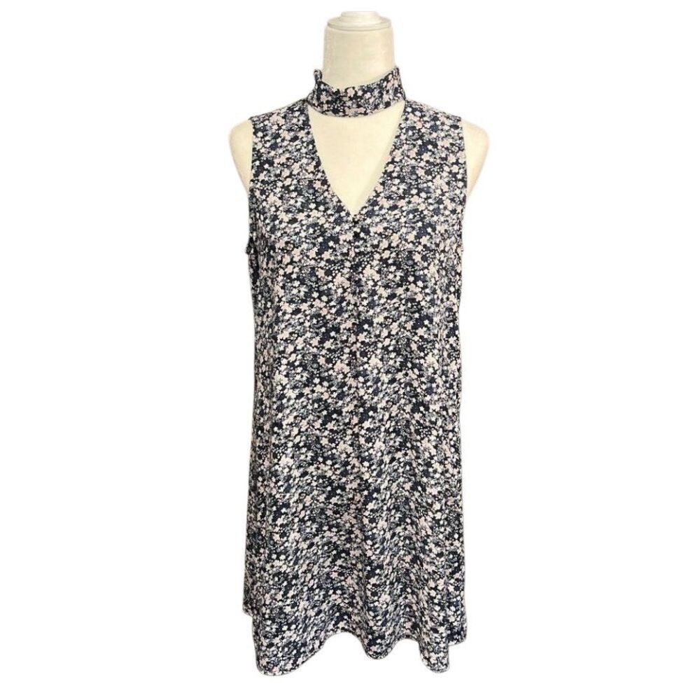 Dalia navy blue floral sheath dress with choker neck - 4